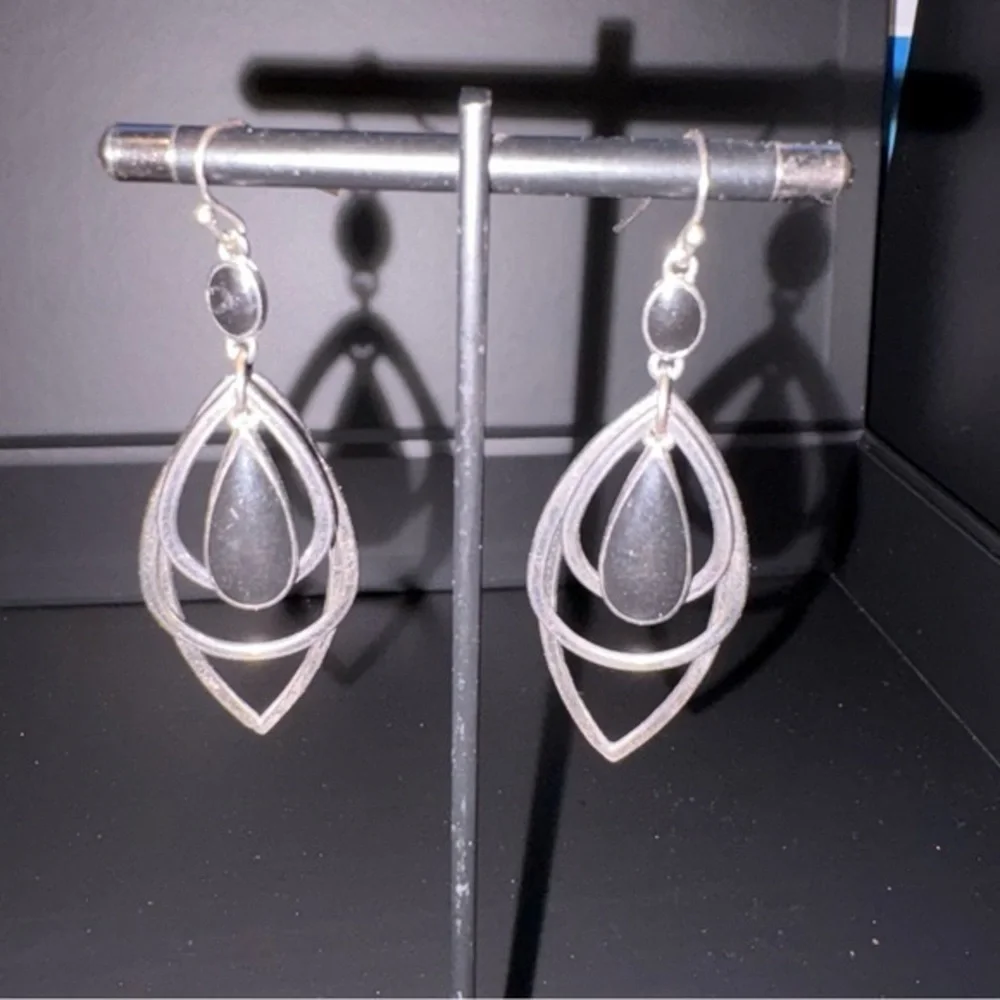 Lia Sophia Silver and Black Geometric Earrings
